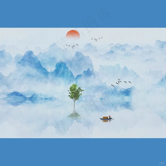 意境幽远的中国风山水画插画
