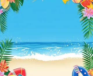 卡通蓝色清新沙滩游泳背景