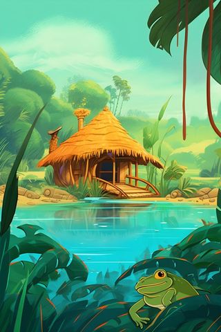 池塘青蛙清新雨林背景