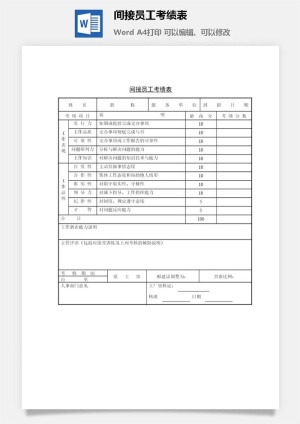 间接员工考绩表word模板预览图
