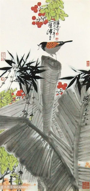 水墨竹叶鸟国画装饰画 水墨竹叶鸟国画装饰画