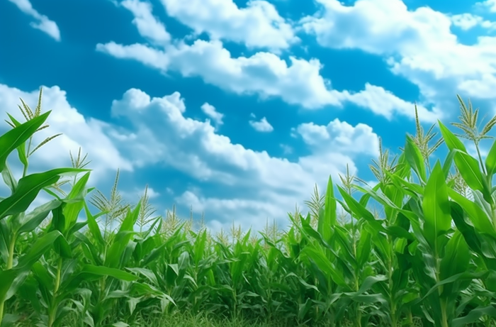 开阔的玉米田蓝天白云摄影图