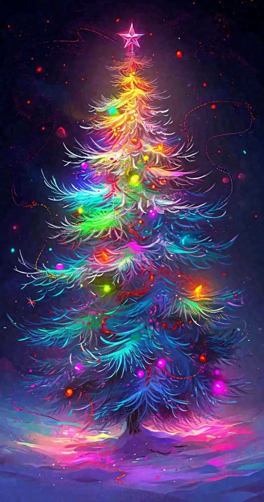 圣诞节彩色圣诞树缤纷鲜艳夜晚灯光(800x1520)