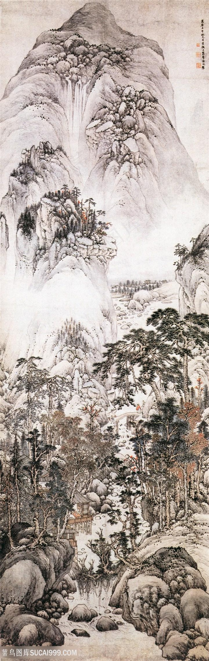 中国风界画树林山水图