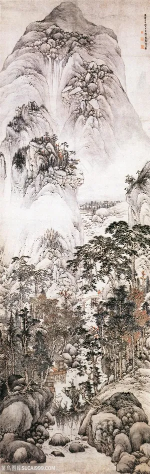 中国风界画树林山水图