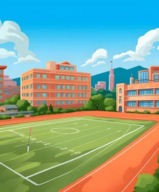 学校建筑草坪扁平背景