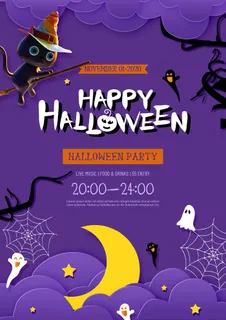 卡通炫酷神秘万圣节紫色海报