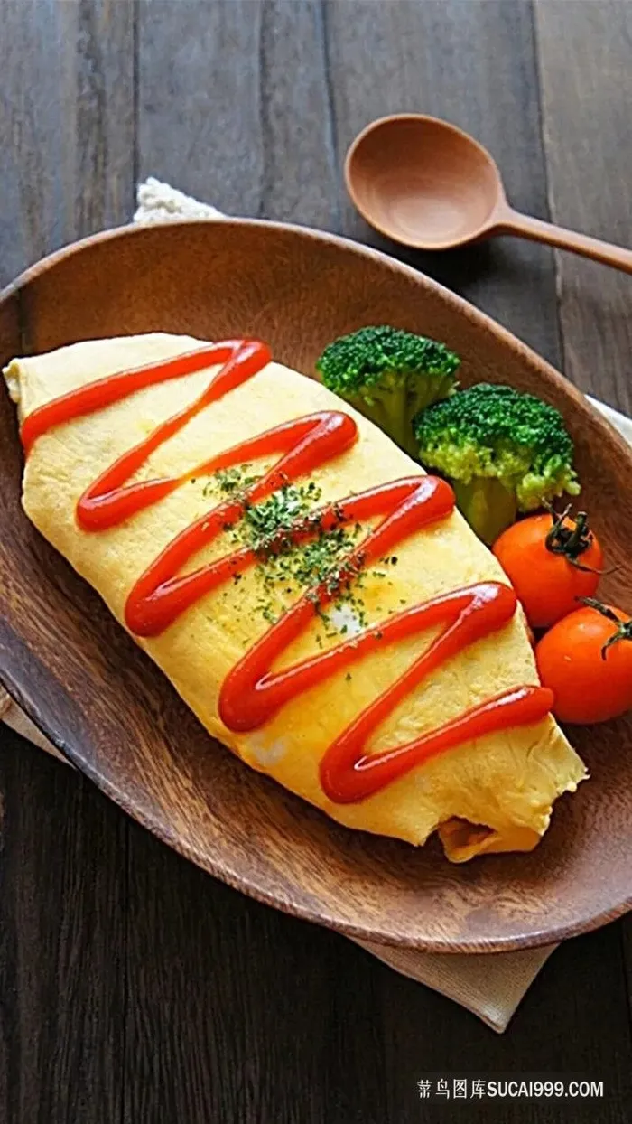 什锦虾仁蛋包饭配西蓝花