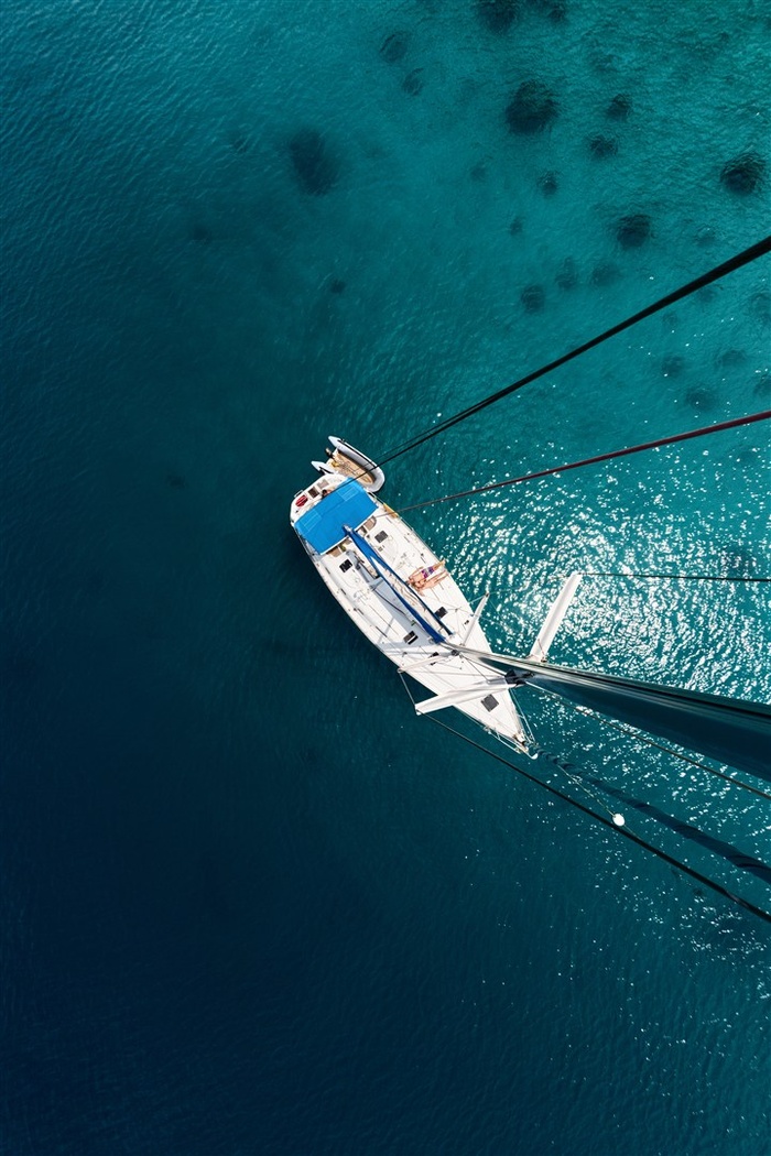 高空俯视下大海小舟