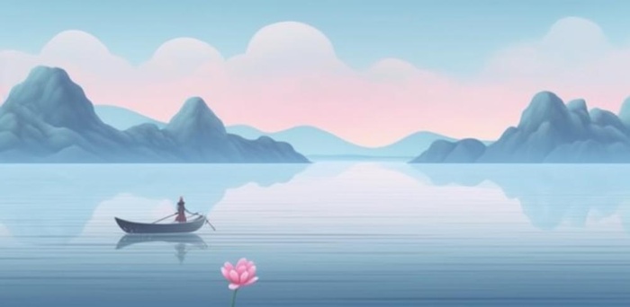 山水画湖泊花背景(1200x587)