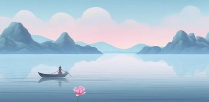 山水画湖泊花背景(1200x587)