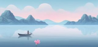 山水画湖泊花背景