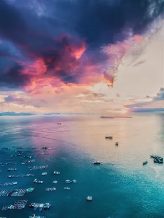 日落海湾妖媚的紫色云彩风景图片