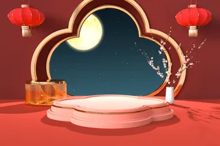 中国风古典喜庆C4D背景图3D国潮场景促销活动海报PSD设计素材模板