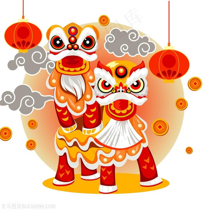 手绘卡通吉祥舞狮图片PNG免抠图