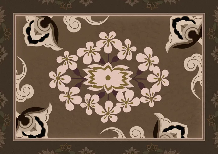 复古中式国潮风敦煌花纹装饰图案花卉藻井肌理圆形边框素材(5017x3543)psd模版下载