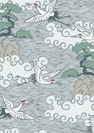 国风丹顶鹤 仙鹤翔云海浪