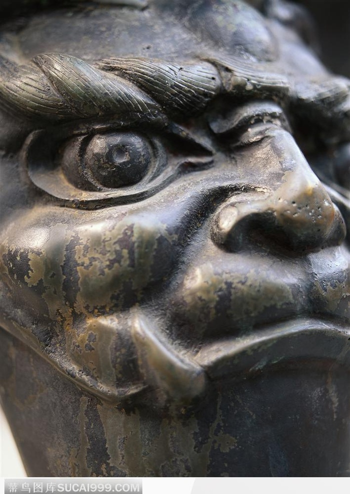 传统青铜器-狮头特写