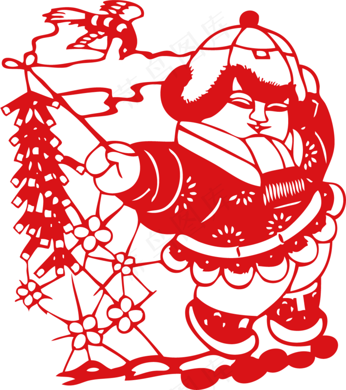 红色剪纸过年喜庆鞭炮节日
