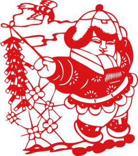 红色剪纸过年喜庆鞭炮节日