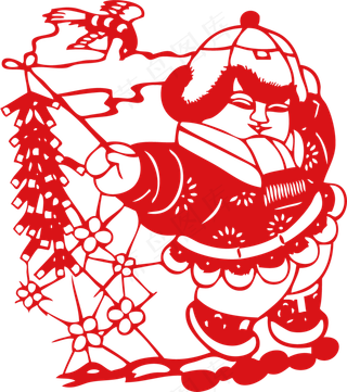 红色剪纸过年喜庆鞭炮节日