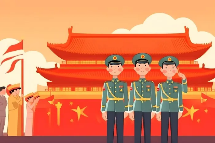 军人*红色卡通插画背景(3600x2400)