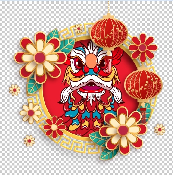 设计舞狮祝贺新年psd模版下载