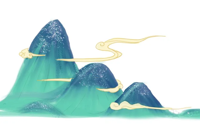 中国风国潮山水插画祥云中式手绘烫金线条元素png装饰背景PSD素材psd模版下载