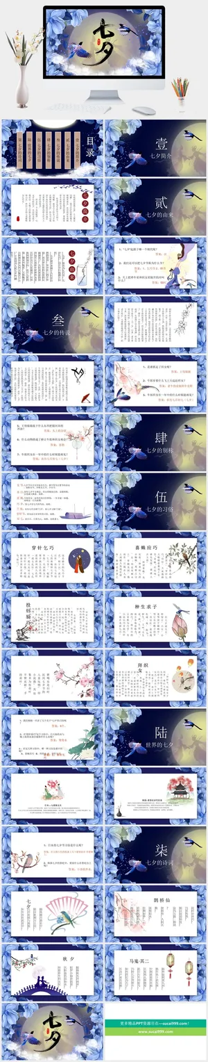 中国风七夕情人节电子相册PPT模板预览图