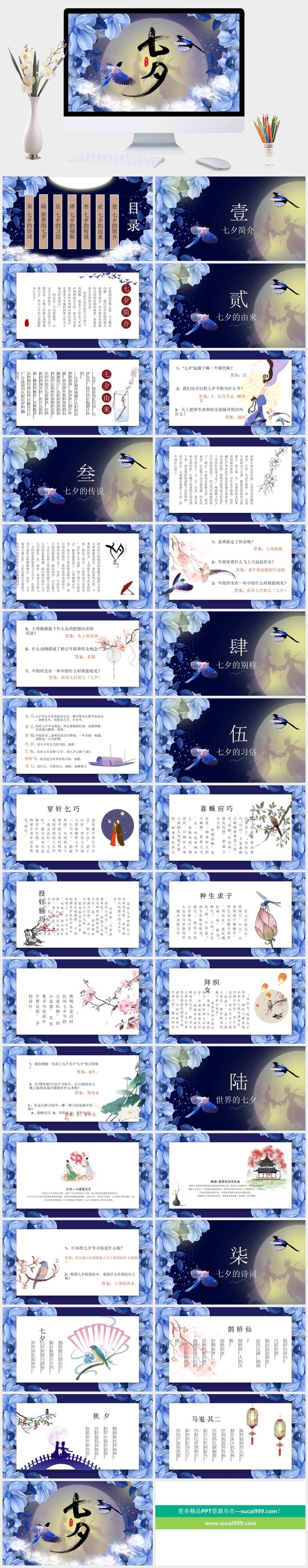 中国风七夕情人节电子相册PPT模板