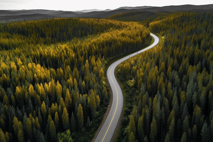 森林山脉里蜿蜒的公路摄影图(4032x2688)