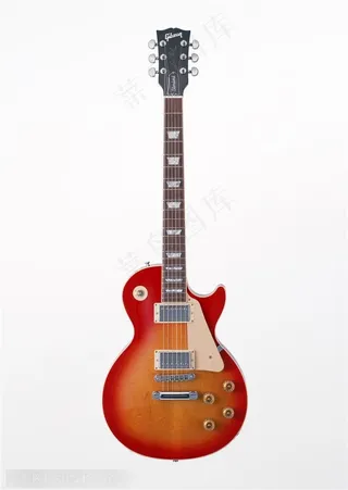 乐器吉他-橙红色电吉他特写