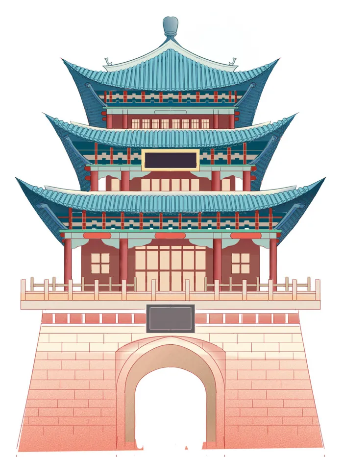 复古中国风国潮古建筑插画手绘高楼古塔PSD素材亭子png免抠图psd模版下载