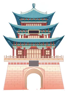 复古中国风国潮古建筑插画手绘高楼古塔PSD素材亭子png免抠图