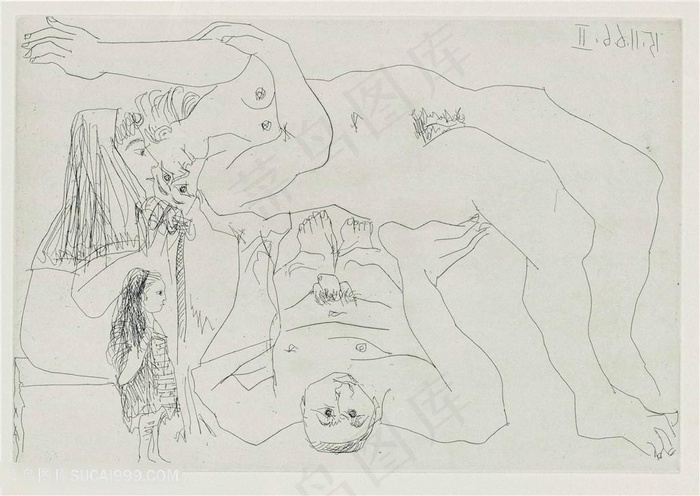 毕加索线描时尚裸体美女装饰画