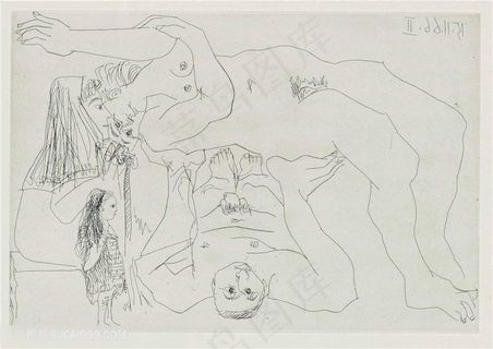 毕加索线描时尚裸体美女装饰画