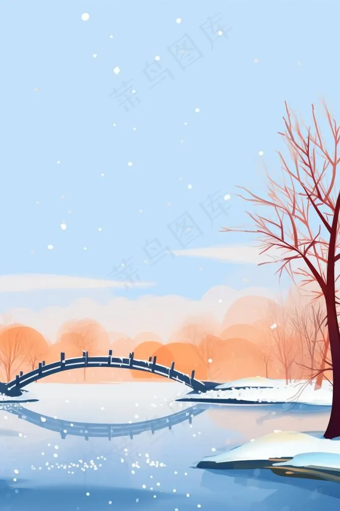 雪景冬天清新插画背景(896x1344)