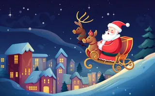 圣诞老人驯鹿拉雪橇卡通插画素材背景