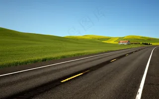 绿色草地柏油路图片