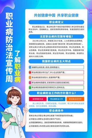 蓝色插画职业病防治法海报