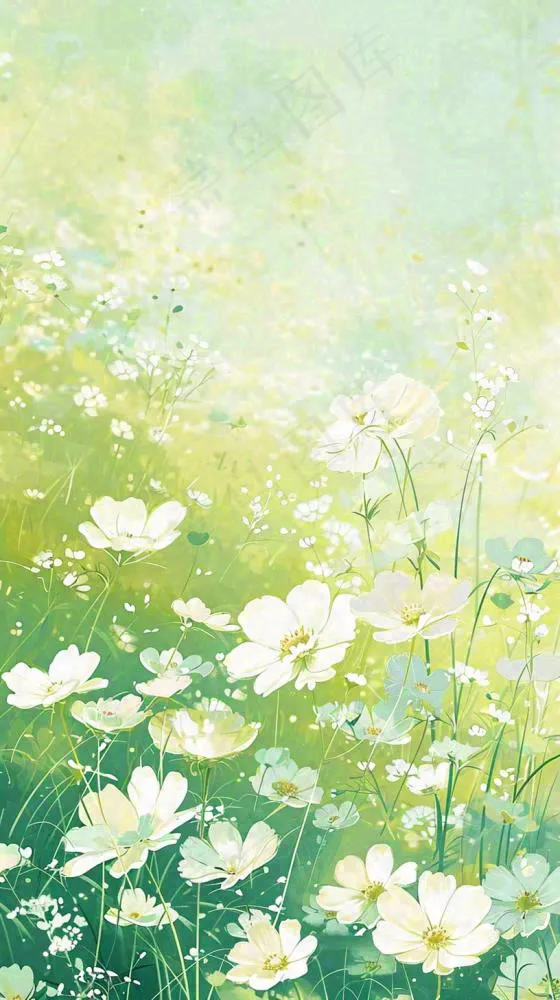 清新白色小花春天萌芽手绘，春分(816x1456)