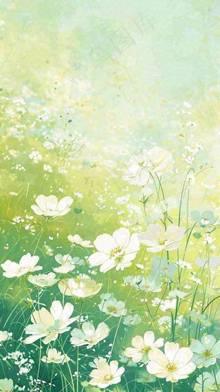 清新白色小花春天萌芽手绘，春分