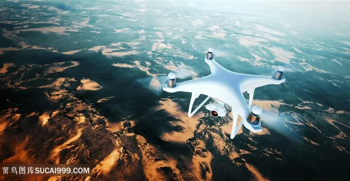 模糊城市上空的无人机