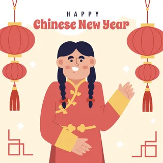 新年虎年中国风人物插画