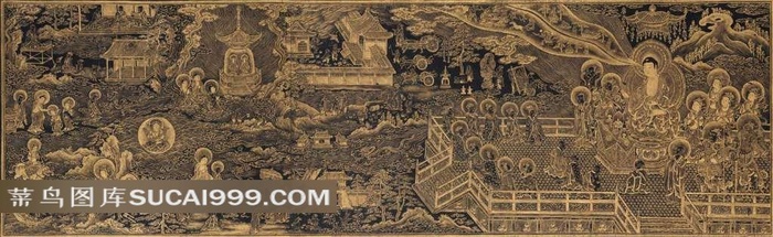 法华经卷前像-世尊放光说法图