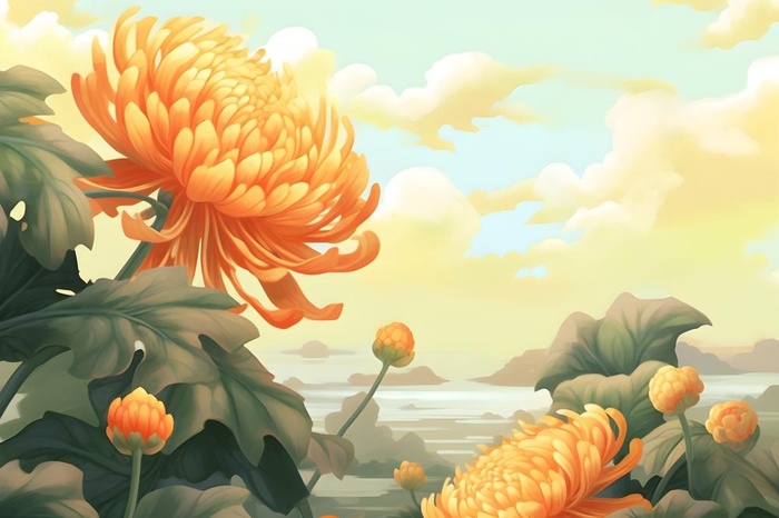 菊花国风山水插画(3600x2400)