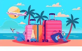 行李箱旅行蓝色天空背景