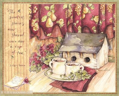 情侣咖啡房子艺术装饰画插画