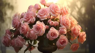 阳光下的粉红玫瑰浪漫摄影图