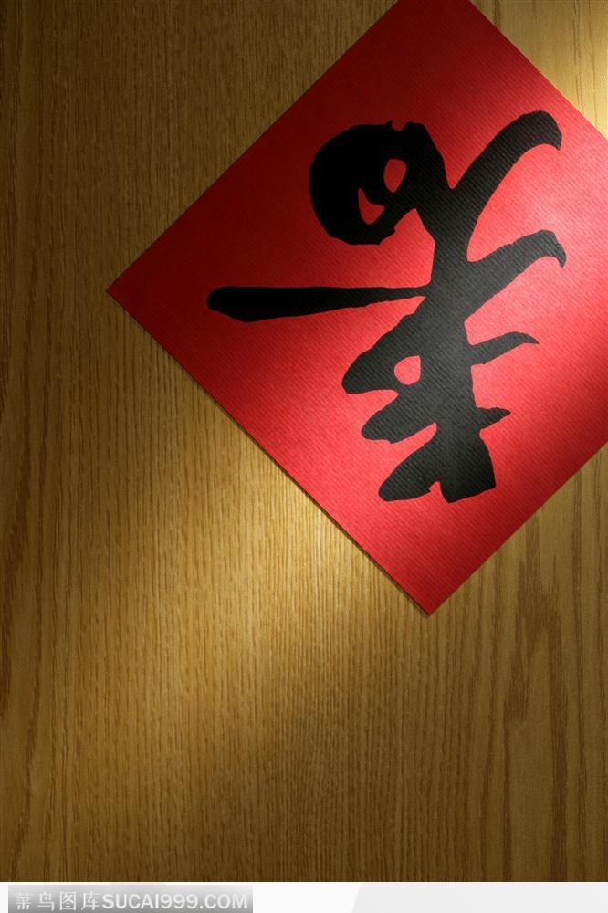 迎接春节门贴春字特写